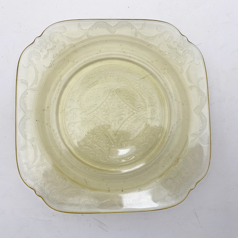 Indiana‎ Glass Madrid Golden Glow Amber Square Salad Plate 7.5" Depression Glass